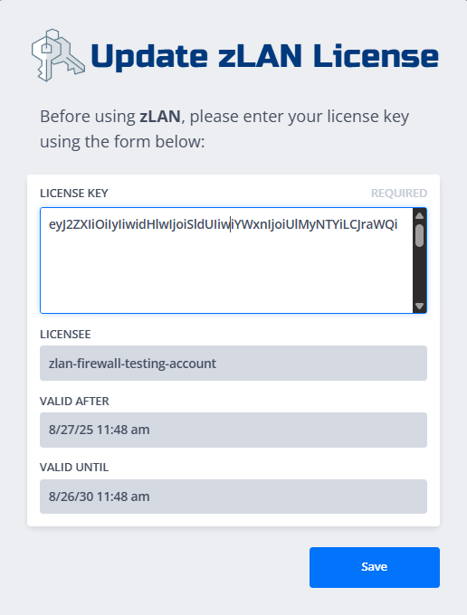 License key entered